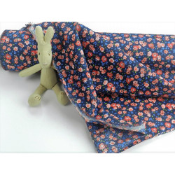 Voile di cotone Bio, Blu con fiori rossi
