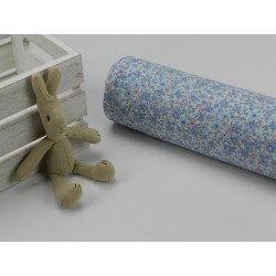 Voile Stampato, Bianco con fiorellini celesti