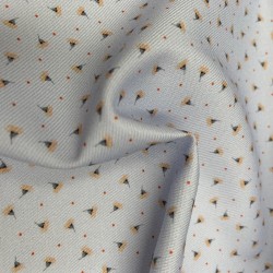Flanella di cotone Bio, Celeste, Fiori Gialli e Pois Rossi