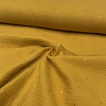 Mussola o Doppia Garza di Cotone, Ocra con Glitter Oro