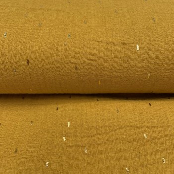 Mussola o Doppia Garza di Cotone, Ocra con Glitter Oro 2