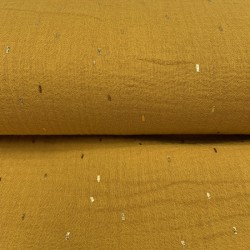 Mussola o Doppia Garza di Cotone, Ocra con Glitter Oro
