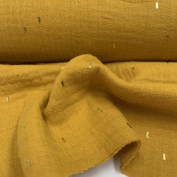 Mussola o Doppia Garza di Cotone, Ocra con Glitter Oro