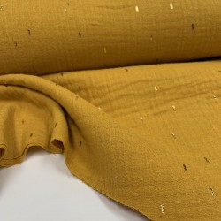 Mussola o Doppia Garza di Cotone, Ocra con Glitter Oro
