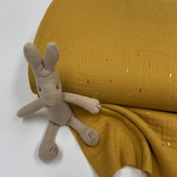 Mussola o Doppia Garza di Cotone, Ocra con Glitter Oro
