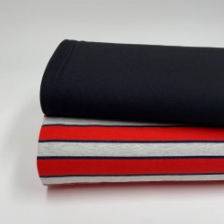 Felpa Garzata/ French Terry, Righe,  Rosso e Ecru Melange