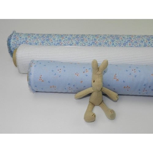 Voile Stampato, Bianco con righa celeste