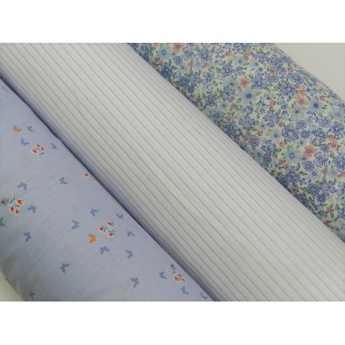 Voile Stampato, Bianco con righa celeste