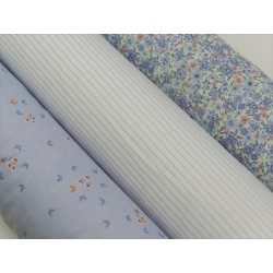 Voile Stampato, Bianco con righa celeste