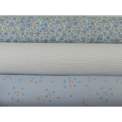 Voile Stampato, Bianco con righa celeste
