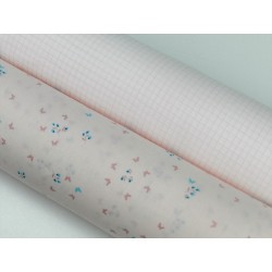 Voile Stampato, Bianco con quadretto rosa