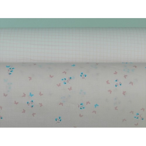 Voile Stampato, Bianco con quadretto rosa