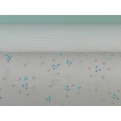 Voile Stampato, Bianco con quadretto rosa