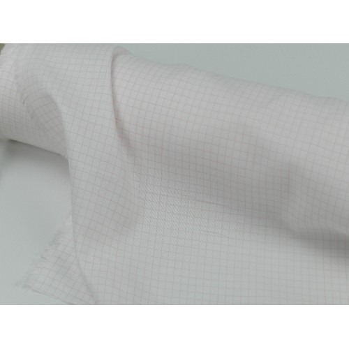 Voile Stampato, Bianco con quadretto rosa