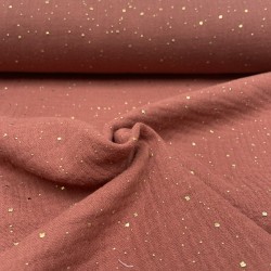 Mussola - Doppia Garza di Cotone, Terra Polvere con Glitter Oro.