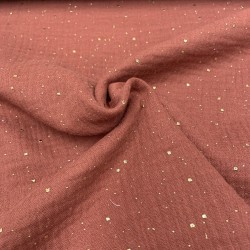 Mussola - Doppia Garza di Cotone, Terra Polvere con Glitter Oro.