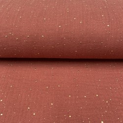 Mussola - Doppia Garza di Cotone, Terra Polvere con Glitter Oro.