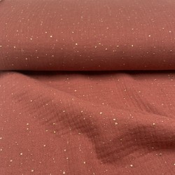 Mussola - Doppia Garza di Cotone, Terra Polvere con Glitter Oro.
