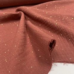 Mussola - Doppia Garza di Cotone, Terra Polvere con Glitter Oro.