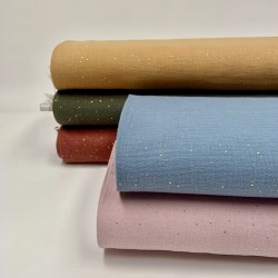 Mussola - Doppia Garza di Cotone, Terra Polvere con Glitter Oro.