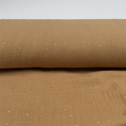 Mussola - Doppia Garza di Cotone, Ocra con Glitter Oro.