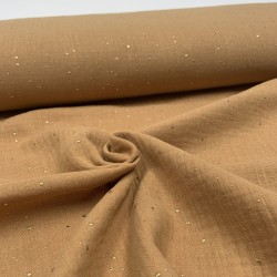Mussola - Doppia Garza di Cotone, Ocra con Glitter Oro.