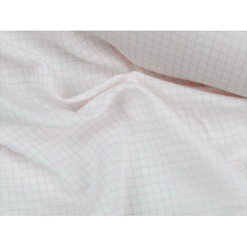 Voile Stampato, Bianco con quadretto rosa