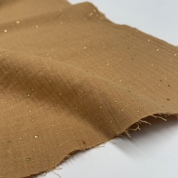 Mussola - Doppia Garza di Cotone, Ocra con Glitter Oro.