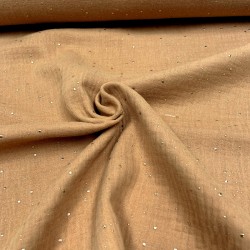 Mussola - Doppia Garza di Cotone, Ocra con Glitter Oro.
