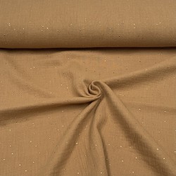 Mussola - Doppia Garza di Cotone, Ocra con Glitter Oro.