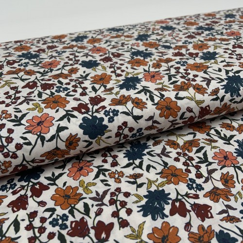 Voile di Cotone, Fiori, Terra - Petrol