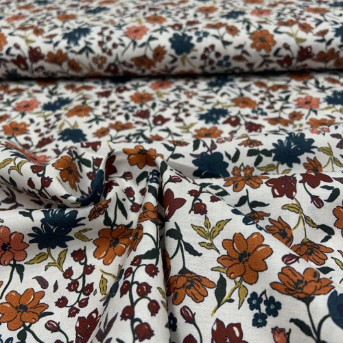 Voile di Cotone, Fiori, Terra - Petrol