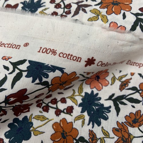 Voile di Cotone, Fiori, Terra - Petrol