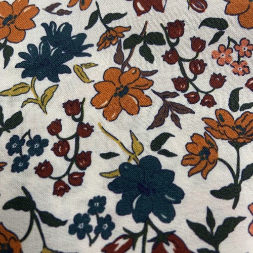 Voile di Cotone, Fiori, Terra - Petrol