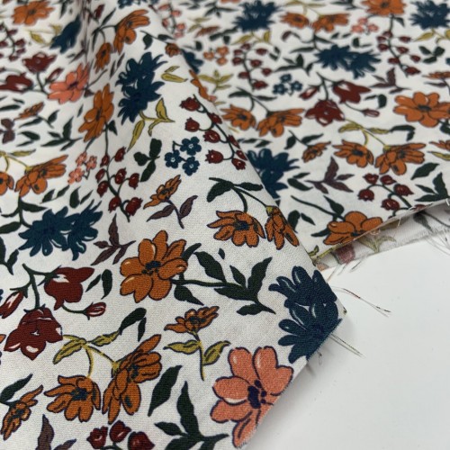 Voile di Cotone, Fiori, Terra - Petrol