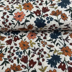 Voile di Cotone, Fiori, Terra - Petrol