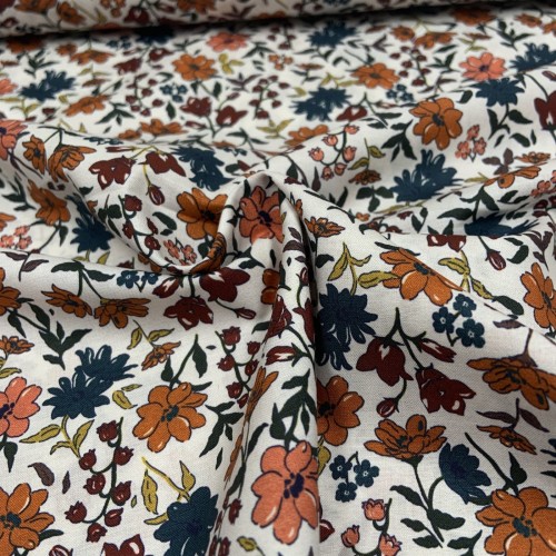 Voile di Cotone, Fiori, Terra - Petrol