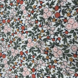 Voile di cotone Bio, Bianco con Fiori rosa, verdi e rossi