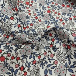 Voile di cotone Bio, Bianco con Fiori grigi , blu e rossi