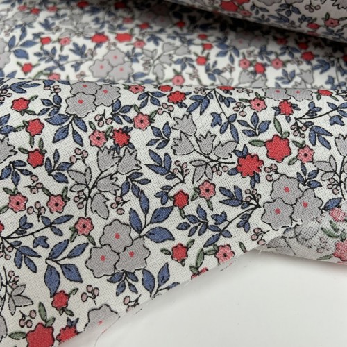 Voile di cotone Bio, Bianco con Fiori grigi ,...