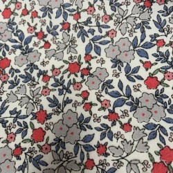 Voile di cotone Bio, Bianco con Fiori grigi , blu e rossi