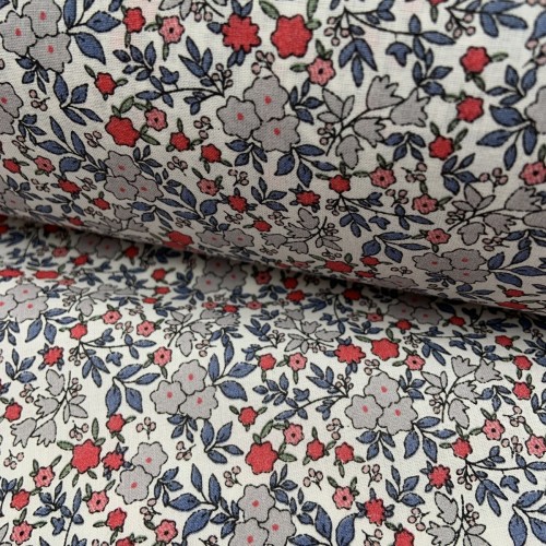 Voile di cotone Bio, Bianco con Fiori grigi ,...