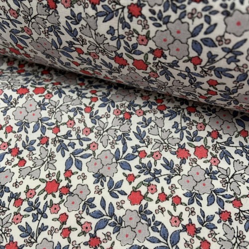 Voile di cotone Bio, Bianco con Fiori grigi ,...