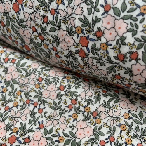 Voile di cotone Bio, Bianco con Fiori rosa,...
