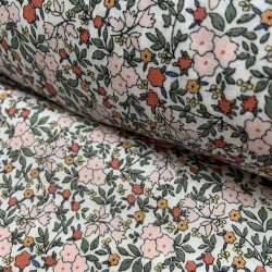 Voile di cotone Bio, Bianco con Fiori rosa, verdi e rossi