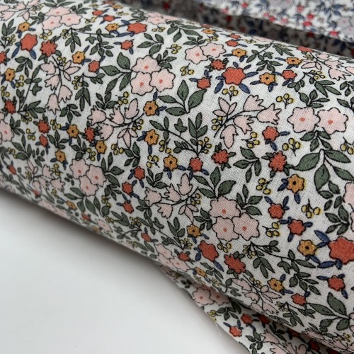 Voile di cotone Bio, Bianco con Fiori rosa,...