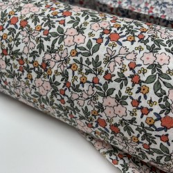 Voile di cotone Bio, Bianco con Fiori rosa, verdi e rossi