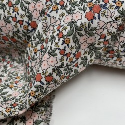 Voile di cotone Bio, Bianco con Fiori rosa, verdi e rossi