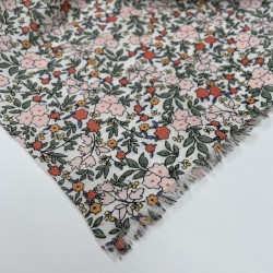 Voile di cotone Bio, Bianco con Fiori rosa, verdi e rossi