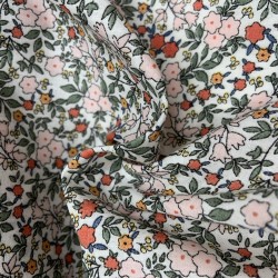 Voile di cotone Bio, Bianco con Fiori rosa, verdi e rossi